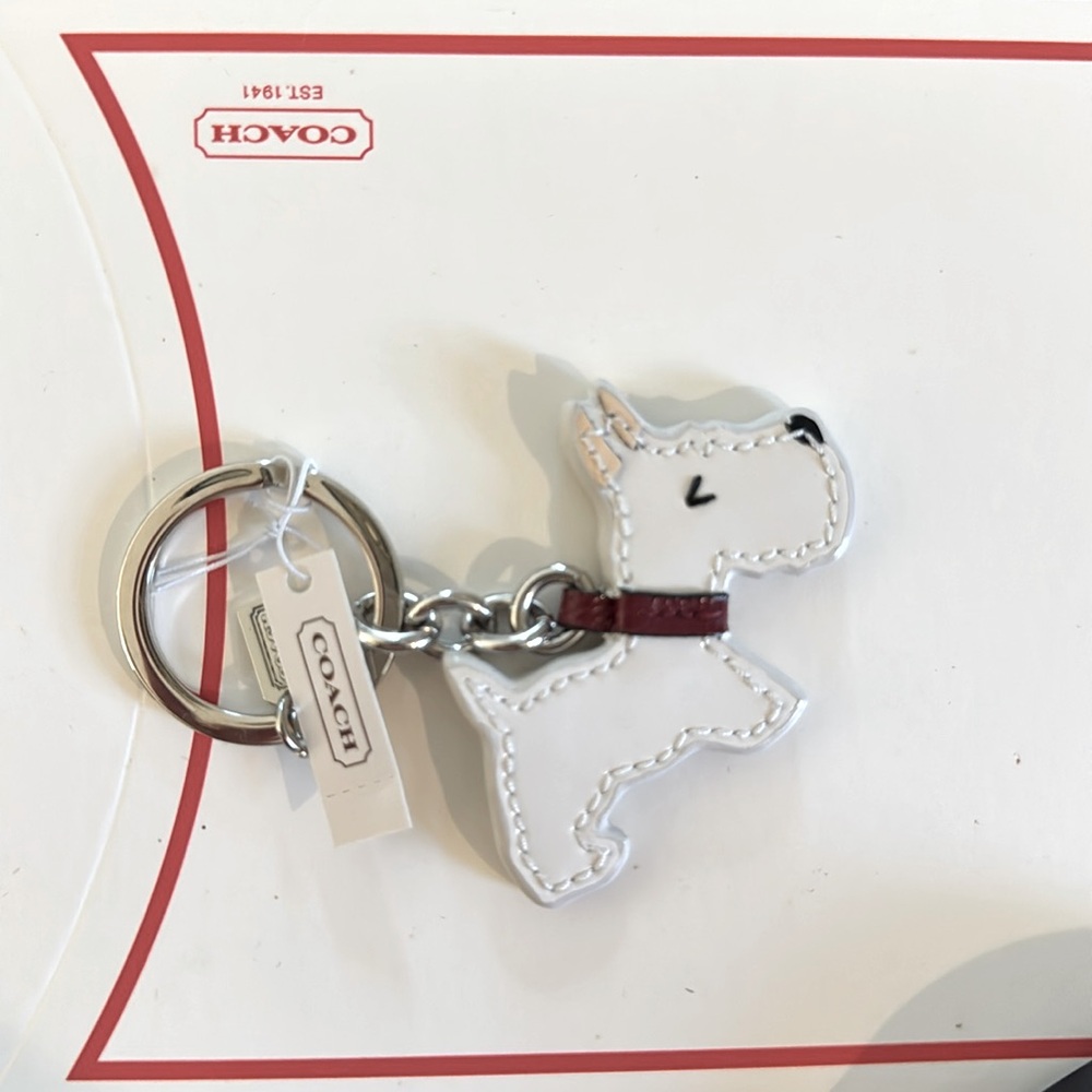 Coach Scottie Dog Leather Keychain F62936 – White w/ Red Collar - Discontinued